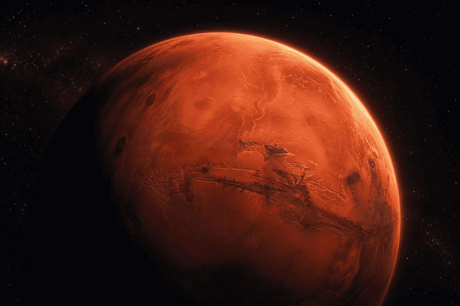Planeta Marte realista visto desde el espacio